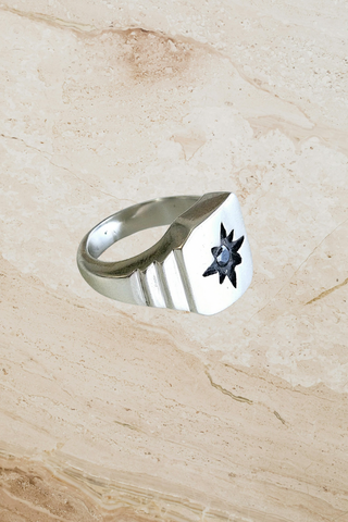 Onyx Star Signet Ring - Silver