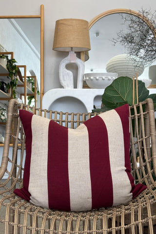 Checks/Stripe - 100% Linen Cushion Burgundy