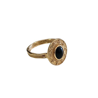 18k Gold Onyx Byzantine Ring