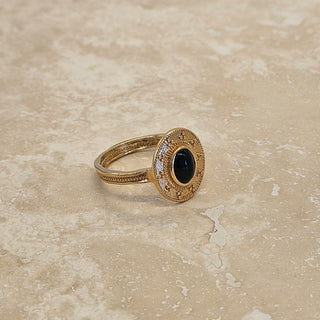 18k Gold Onyx Byzantine Ring