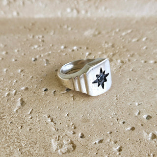 Onyx Star Signet Ring - Silver