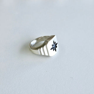 Onyx Star Signet Ring - Silver