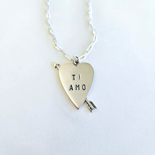 Cupids Arrow Ti Amo Pendant on a Paper Link Chain - Silver