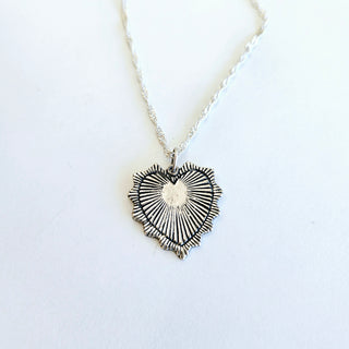 Etched Heart Pendant on a Singapore Twist Chain - Silver