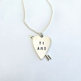 Cupids Arrow Ti Amo Pendant on a Fine Curb Chain - Silver