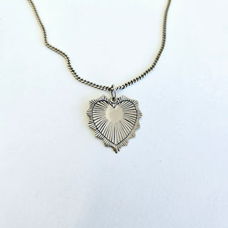 Etched Heart Pendant on a Diamond Cut Chain - Silver