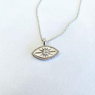 Evil Eye Pendant on a Fine Cable Chain - Silver