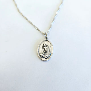 Mother Mary Pendant on a Singapore Twist Chain - Silver