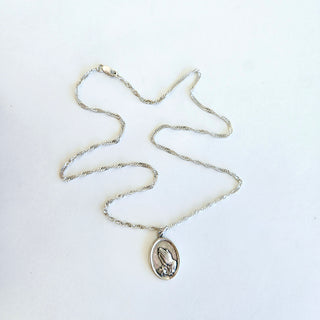 Mother Mary Pendant on a Singapore Twist Chain - Silver