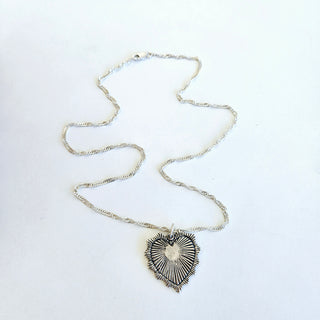 Etched Heart Pendant on a Singapore Twist Chain - Silver