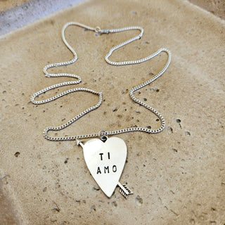 Cupids Arrow Ti Amo Pendant on a Fine Curb Chain - Silver