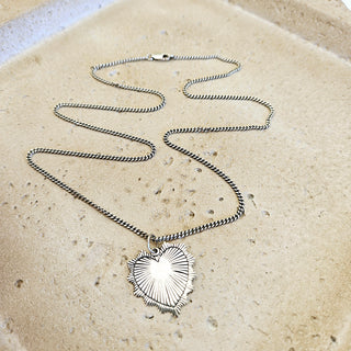 Etched Heart Pendant on a Diamond Cut Chain - Silver