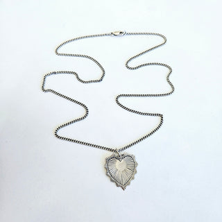 Etched Heart Pendant on a Diamond Cut Chain - Silver