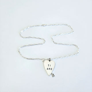 Cupids Arrow Ti Amo Pendant on a Paper Link Chain - Silver