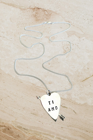 Cupids Arrow Ti Amo Pendant on a Fine Curb Chain - Silver