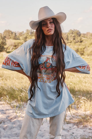 **PRE-ORDER** The Very Oversized Flaming Cowboy Tee - Sky