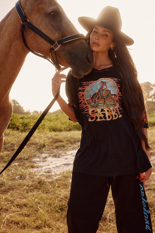 **PRE-ORDER** The Very Oversized Flaming Cowboy Tee - Black