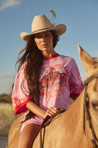 **PRE-ORDER** The Very Oversized Flaming Cowboy Tee - Pink