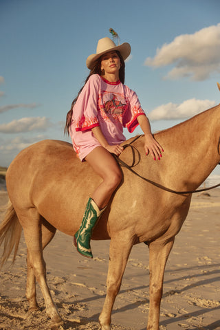 **PRE-ORDER** The Very Oversized Flaming Cowboy Tee - Pink