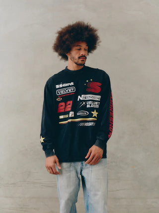 Signature Moto Tee - Black Acid Wash