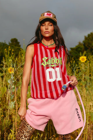 The Knit B-Ball Singlet - Red & Pink