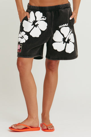 The Happy Hibiscus Shorts - Black