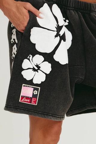 The Happy Hibiscus Shorts - Black