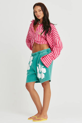 The Happy Hibiscus Shorts - Green