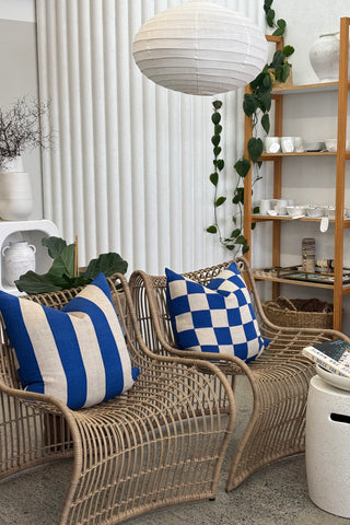Checks/Stripe - 100% Linen Cushion Azure