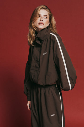 Fight Night Zip Windbreaker - Brown & Cream