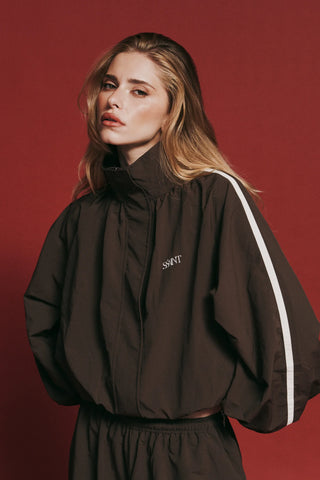 Fight Night Zip Windbreaker - Brown & Cream
