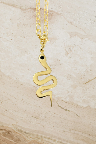 Onyx Snake Pendant on a Paper Link Chain