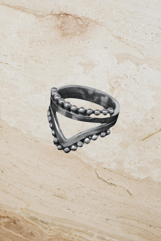 Beaded Forefinger Ring - Silver