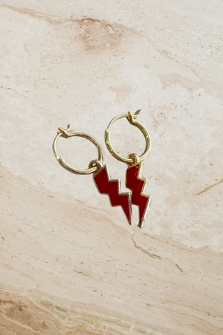 Red Enamel Lightning Sleepers - Gold