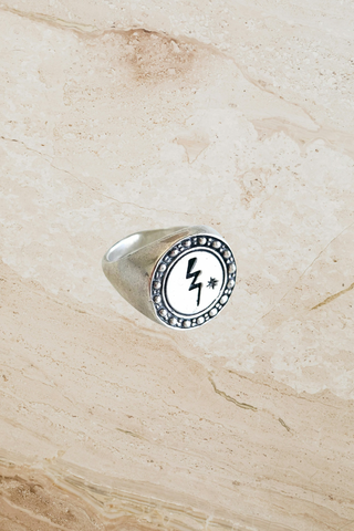 Lightning Bolt Signet Ring - Silver