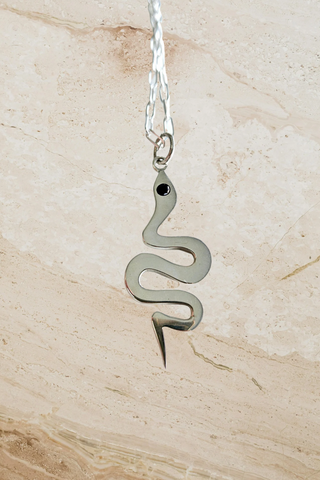 Onyx Snake Pendant on a Paper Link Chain
