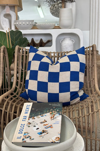 Checks/Stripe - 100% Linen Cushion Azure