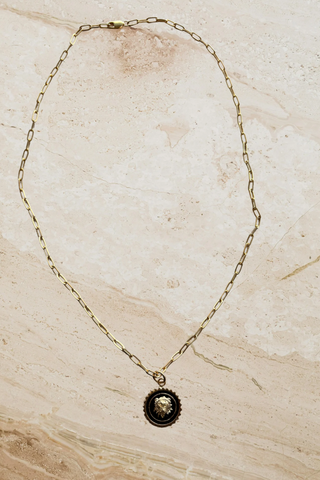 Black Lion Coin Pendant on a Paper Chain