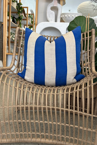 Checks/Stripe - 100% Linen Cushion Azure