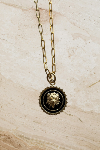 Black Lion Coin Pendant on a Paper Chain