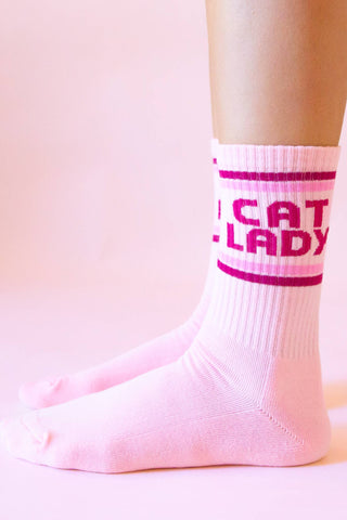 Cat Lady Striped Ribbed Crew Socks