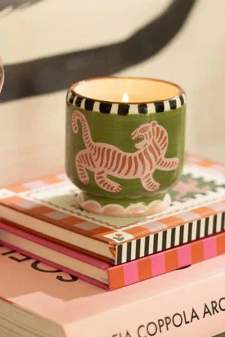 Handpainted Tiger Ceramic Candle - Black Cedar & Fig