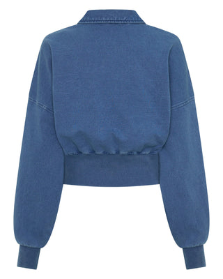 PREORDER Acid Wash 1/4 Zip Crop Jumper - Demin Blue