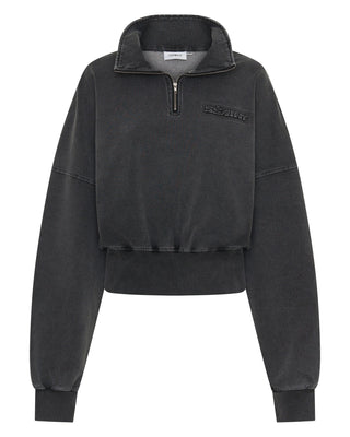 Acid Wash 1/4 Zip Crop Jumper - Charcoal