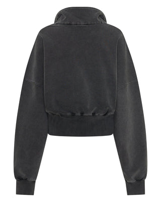 Acid Wash 1/4 Zip Crop Jumper - Charcoal