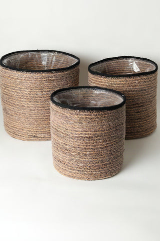 Seagrass Planter Basket - Natural/ Black