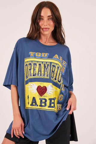The Very Oversized Dream Big Beaded Tee - Blue