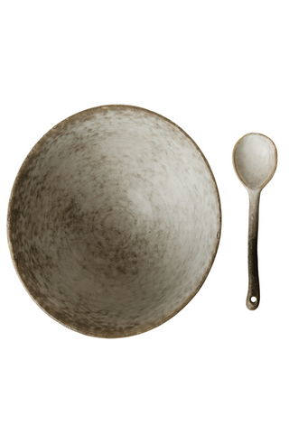 Dusk Stoneware Tall Bowl & Spoon 2pc Set - Cream & Brown
