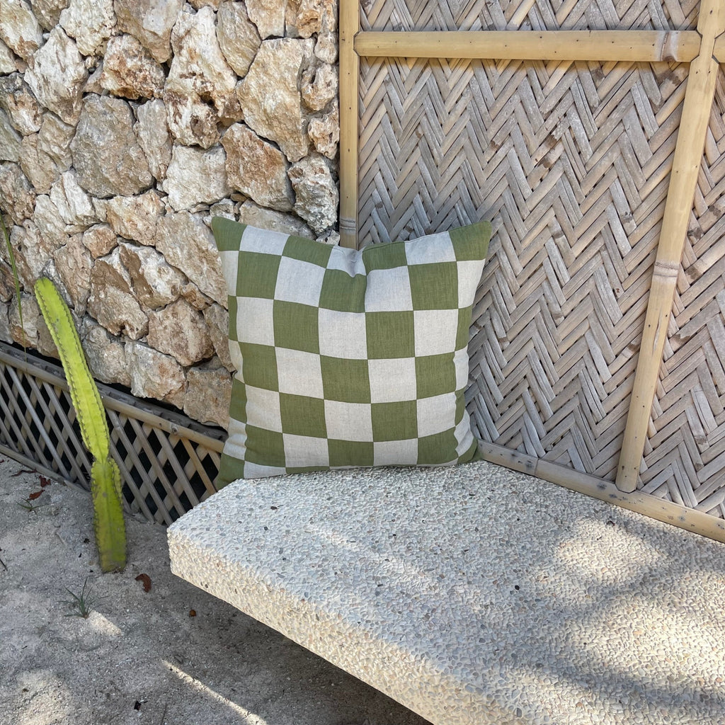PISTACHIO CHECK CUSHION BY A COMPANY OF FRIENDS
