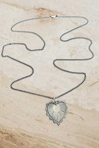 Etched Heart Pendant on a Diamond Cut Chain - Silver